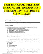 TEST BANK FOR WILLIAMS  BASIC NUTRITION AND DIET  THERAPY 16TH EDITION BY  NIX WILLIAM