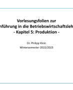 Einführung in die Betriebswirtschaftslehre - Kapitel 5: Produktion