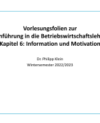 Einführung in die Betriebswirtschaftslehre - Kapitel 6: Information und Motivation 