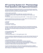 ATI Learning System 4.0 : Pharmacology Final Questions with Approved Answers | Latest 2023/2024- Download to score A