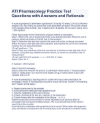 ATI Pharmacology Practice Test Questions with Answers and Rationale | Latest 2023/2024 solutions- Download to score A