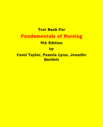 Test Bank For Fundamentals of Nursing  9th Edition by Carol Taylor, Pamela Lynn, Jennifer Bartlett | Chapter 1 – 46, Latest Edition|