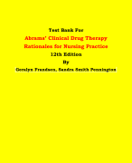 Test Bank For Abrams’ Clinical Drug Therapy  Rationales for Nursing Practice  12th Edition By Geralyn Frandsen, Sandra Smith Pennington | Chapter 1 – 61, Latest Edition|