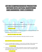 ATI RN COMPREHENSIVE PREDICTOR RETAKE 2019-ACTUAL QUESTIONS  AND ANSWERS -100%CORRECT