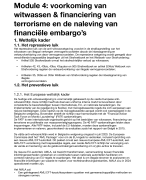 Voorkoming van witwassen en financiering van terrorisme en de naleving van financiële embargo's