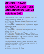 GENERAL CRANE SAFETY/122 QUESTIONS AND ANSWERS  with all solutions 2023.